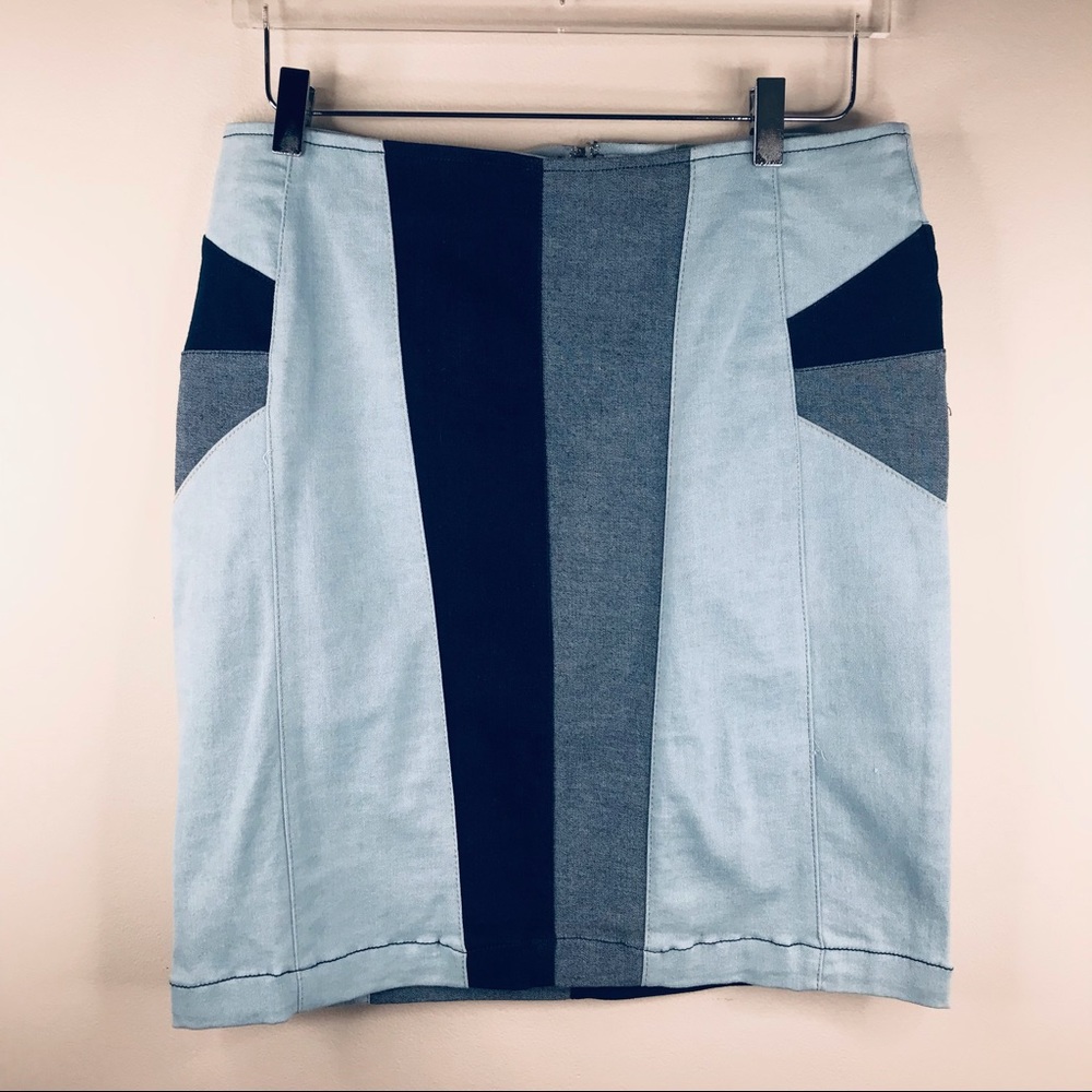 Monroe & Main Color Block Patchwork Denim Skirt